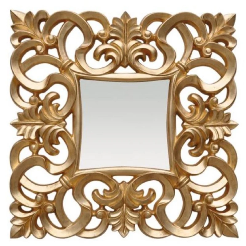 Casa Padrino Barock Spiegel Gold 76 x H. 76 cm - Quadratischer Wandspiegel im Barockstil - Prunkvoller Antik Stil Garderoben Spiegel - Barock Interior - Barock Möbel