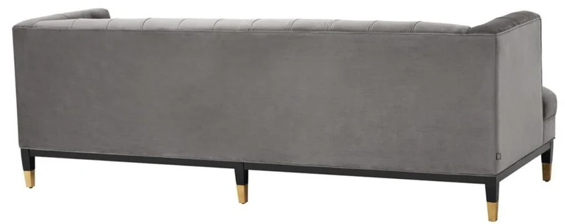 Casa Padrino Luxus Wohnzimmer Sofa Grau / Schwarz / Messingfarben 230 x 85 x H. 79 cm - Chesterfield Samtsofa