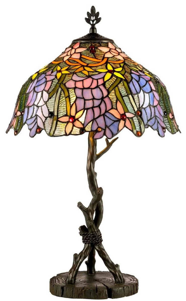 Casa Padrino Luxus Tiffany Tischlampe Schwarz / Mehrfarbig Ø 40 x H. 62 cm - Luxus Qualität
