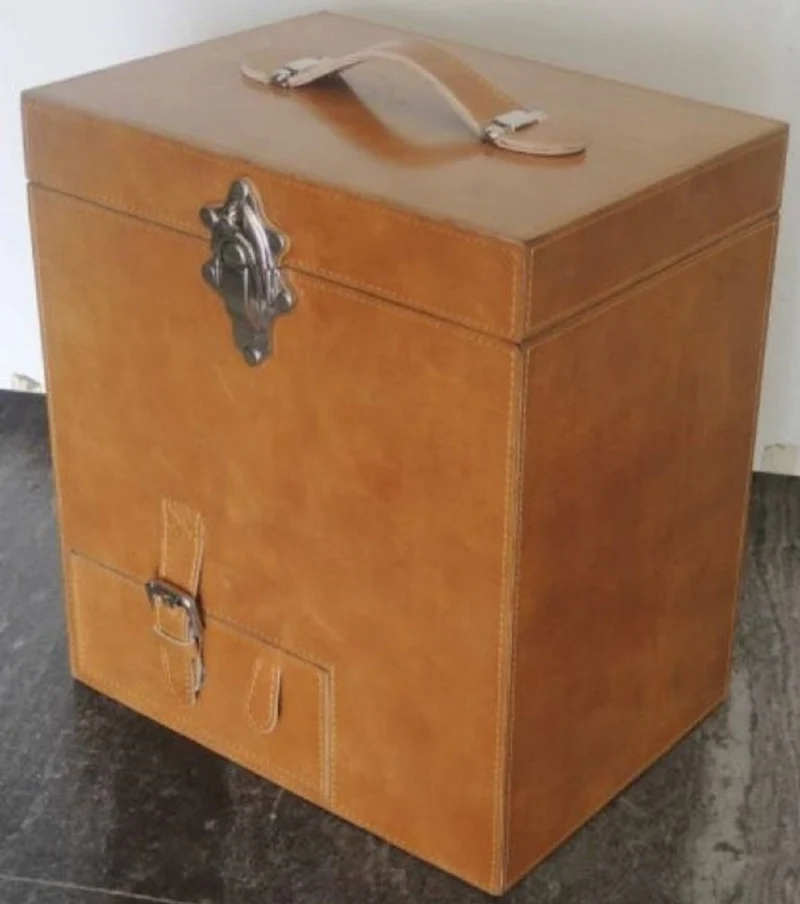 Casa Padrino Luxus Echtleder Minibar / Kofferbar mit Zubehör 32 x 23 x H. 36 cm - Luxus Qualität