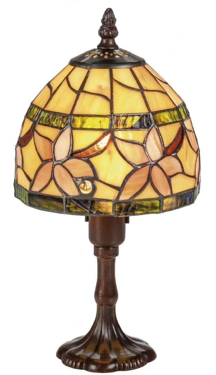 Casa Padrino Luxus Tiffany Tischleuchte Braun / Mehrfarbig Ø 15 x H. 30 cm - Luxus Hockerleuchte