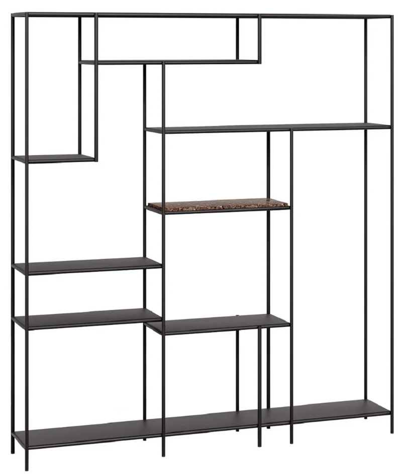 Casa Padrino Luxus Metall Regalschrank mit Marmorplatte Schwarz / Braun 180 cm