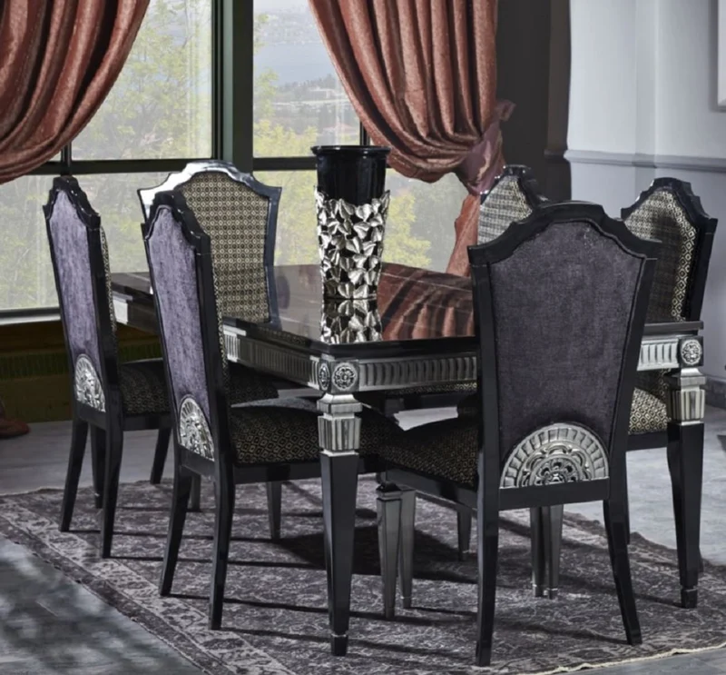 Casa Padrino Luxus Barock Esszimmer Set - Esstisch und 6 Esszimmerstühle - Esszimmermöbel im Barockstil
