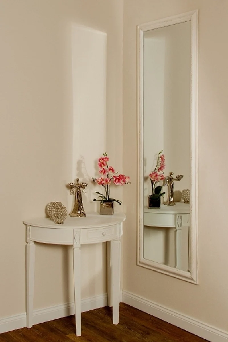 Casa Padrino Landhausstil Wandspiegel Antik Weiß / Gold 62 x H. 187 cm - Handgefertigter Spiegel mit Holzrahmen