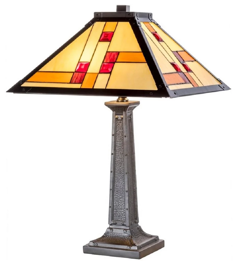Casa Padrino Luxus Tiffany Tischleuchte Schwarz / Mehrfarbig 40 x 40 x H. 60 cm - Handgefertigt aus 64 Teilen