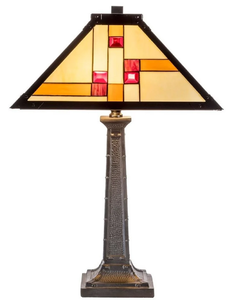 Casa Padrino Luxus Tiffany Tischleuchte Schwarz / Mehrfarbig 40 x 40 x H. 60 cm - Handgefertigt aus 64 Teilen