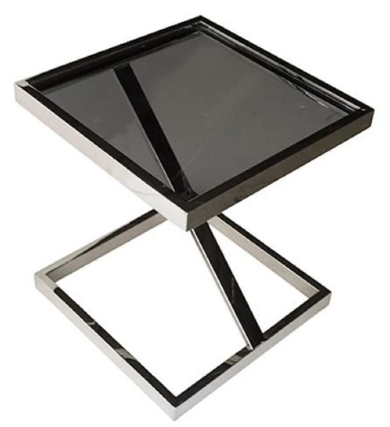Casa Padrino Luxus Edelstahl Beistelltisch mit Glasplatte Silber / Schwarz 45 x 45 x H. 50 cm - Wohnzimmermöbel