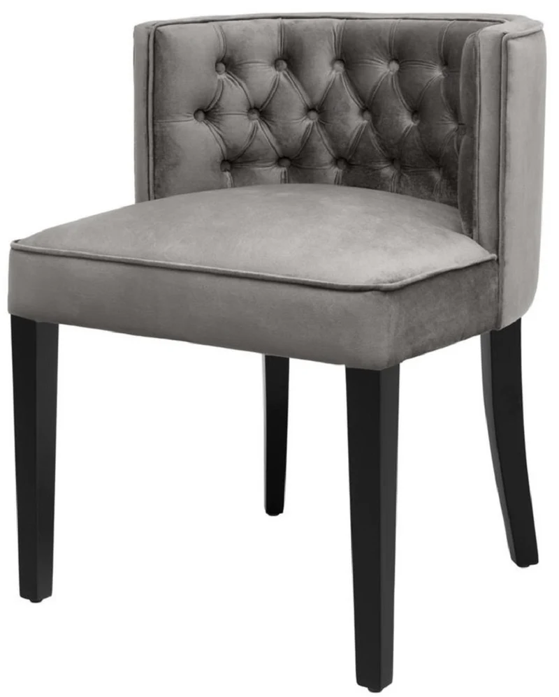 Casa Padrino Luxus Chesterfield Esszimmerstuhl Grau / Schwarz 60 x 58 x H. 77 cm - Esszimmermöbel