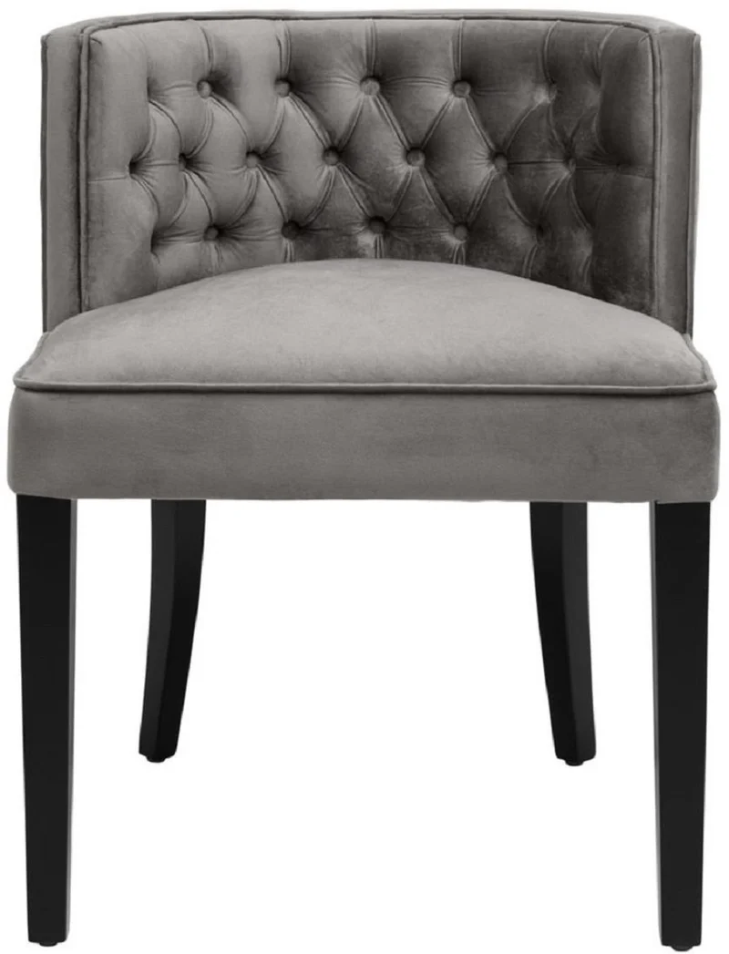 Casa Padrino Luxus Chesterfield Esszimmerstuhl Grau / Schwarz 60 x 58 x H. 77 cm - Esszimmermöbel