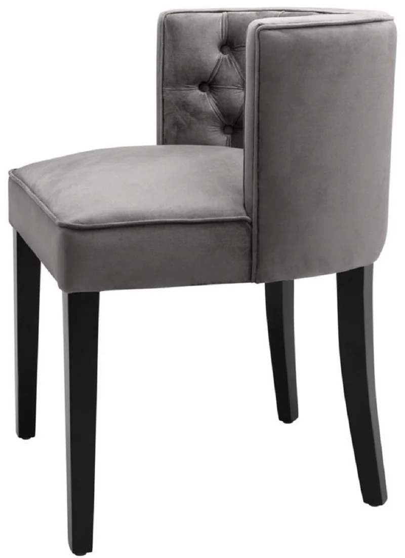Casa Padrino Luxus Chesterfield Esszimmerstuhl Grau / Schwarz 60 x 58 x H. 77 cm - Esszimmermöbel