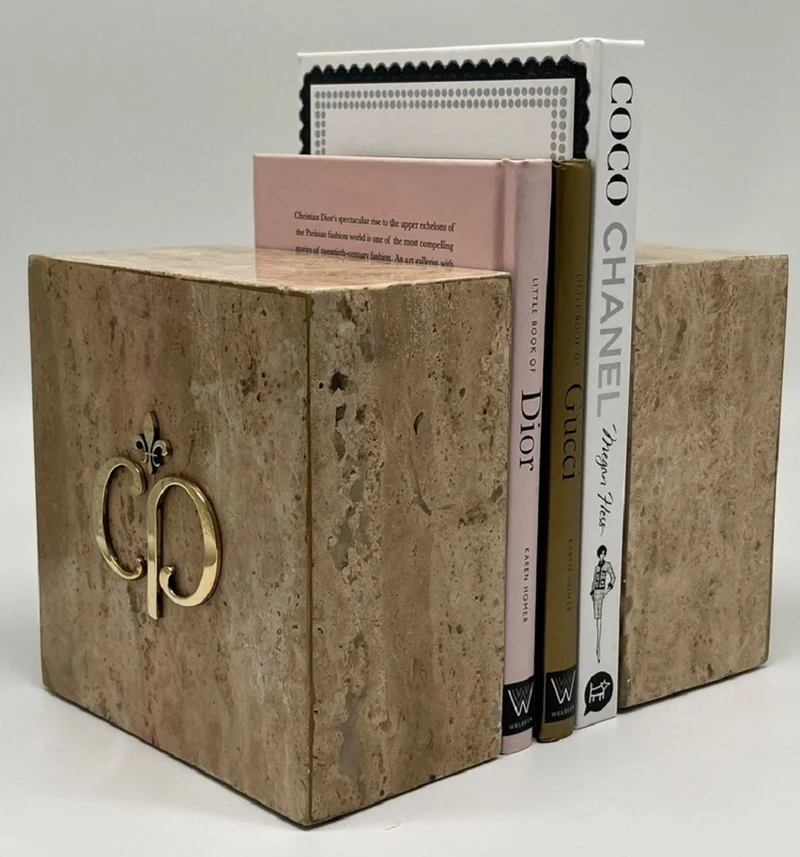Casa Padrino Luxus Marmor Deko Buchstützen Set Braun / Gold