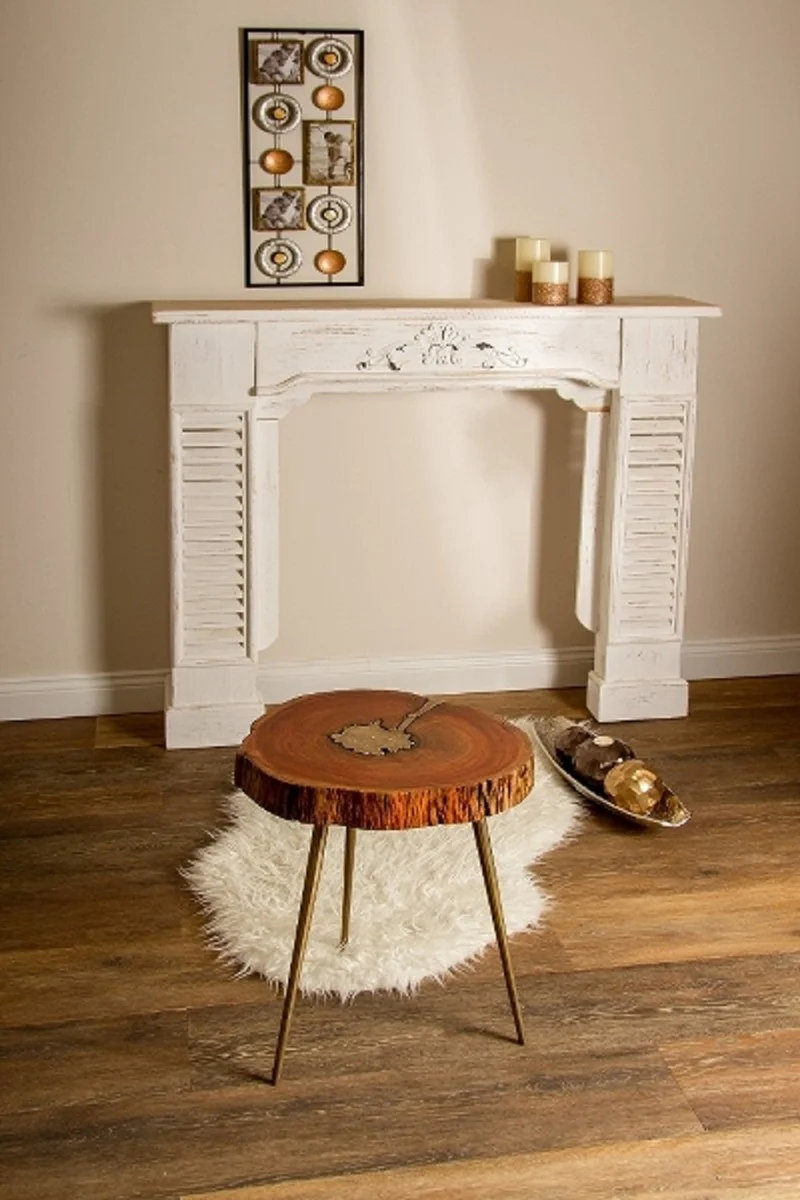 Casa Padrino Luxus Dreibein Beistelltisch Braun / Messingfarben 28 x 36 x H. 46 cm - Moderner Tisch im Baumscheiben Design und Messingfüllung