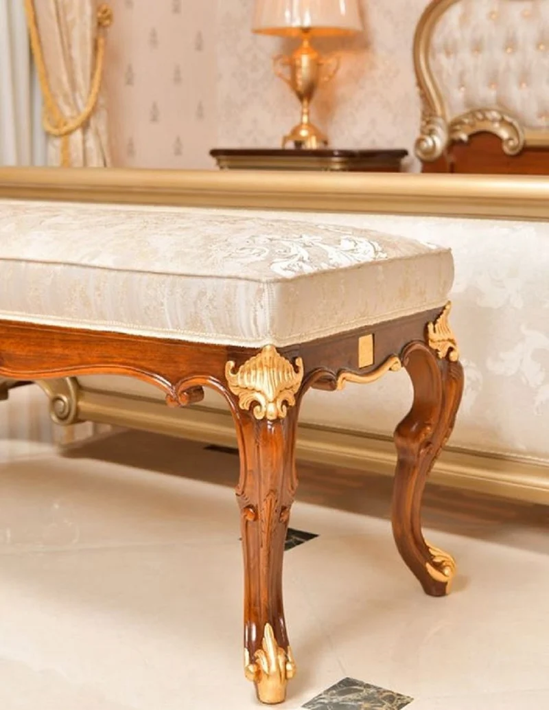 Casa Padrino Luxus Barock Sitzbank Creme / Braun / Gold 170 cm - Barock Möbel - Made in Italy