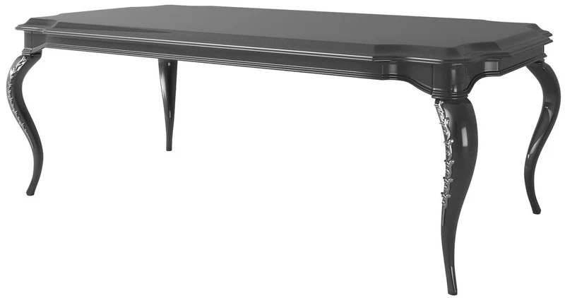 Casa Padrino Luxus Barock Esstisch Schwarz / Silber 220 x 115 x H. 78 cm - Edler Esszimmertisch im Barockstil - Barock Esszimmer Möbel