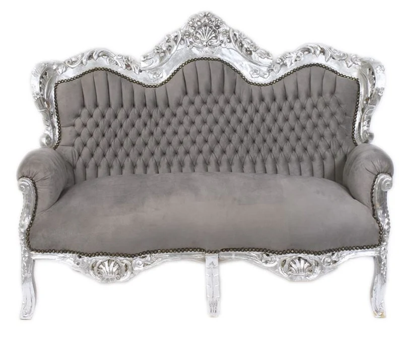 Casa Padrino Barock 2er Sofa Master Grau / Silber - Möbel