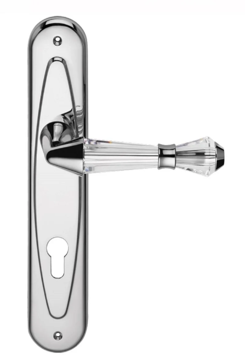 Casa Padrino Luxus Türklinken Set Silber 15,3 x H. 27,5 cm - Verchromte Messing Türgriffe mit Swarovski Kristallglas