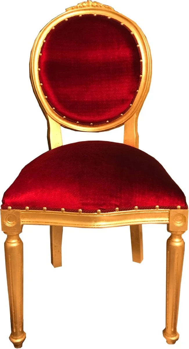 Casa Padrino Luxus Barock Esszimmer Set Medaillon Bordeauxrot / Gold 50 x 52 x H. 99 cm - 6 handgefertigte Esszimmerstühle - Barock Esszimmermöbel