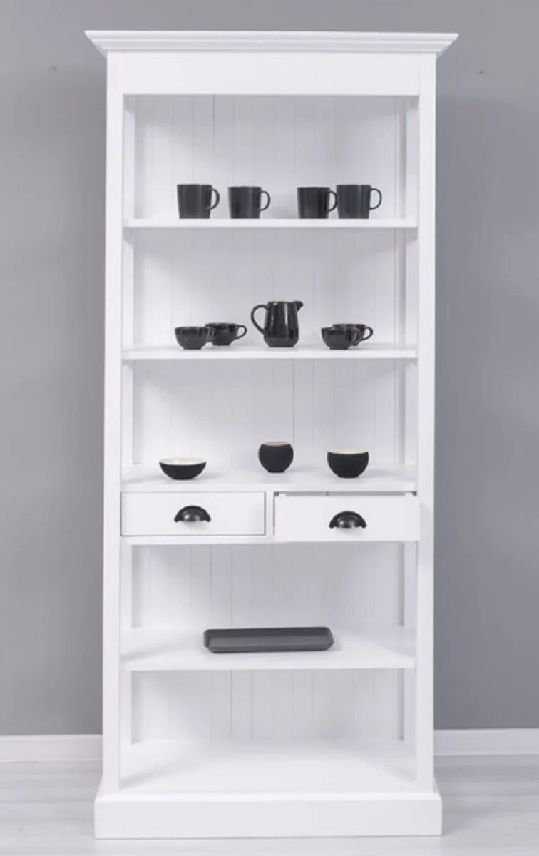 Casa Padrino Landhausstil Schrank Weiß 91 x 39 x H. 197 cm - Landhausstil Esszimmer Schrank - Massivholz Möbel - Landhausstil Shabby Chic Möbel
