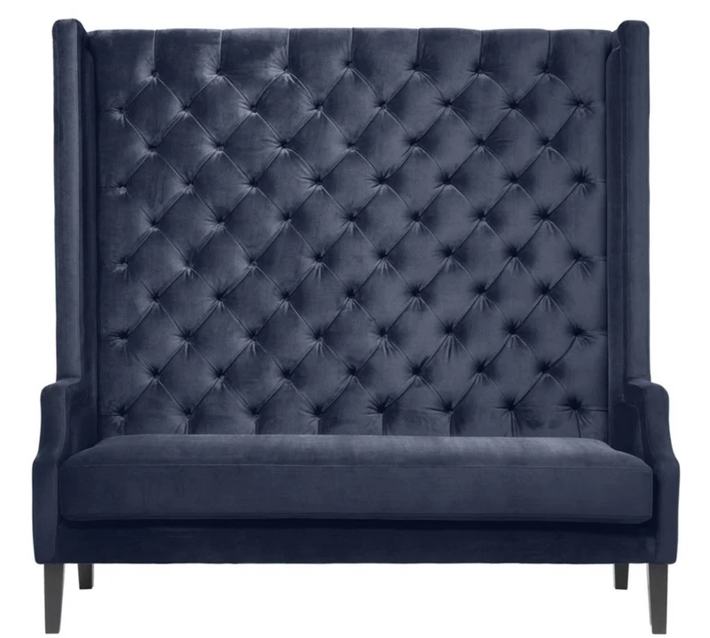 Casa Padrino Luxus Hochlehnsofa Mitternachtsblau / Schwarz 160 x 68 x H. 160 cm - Luxus Chesterfield Samtsofa