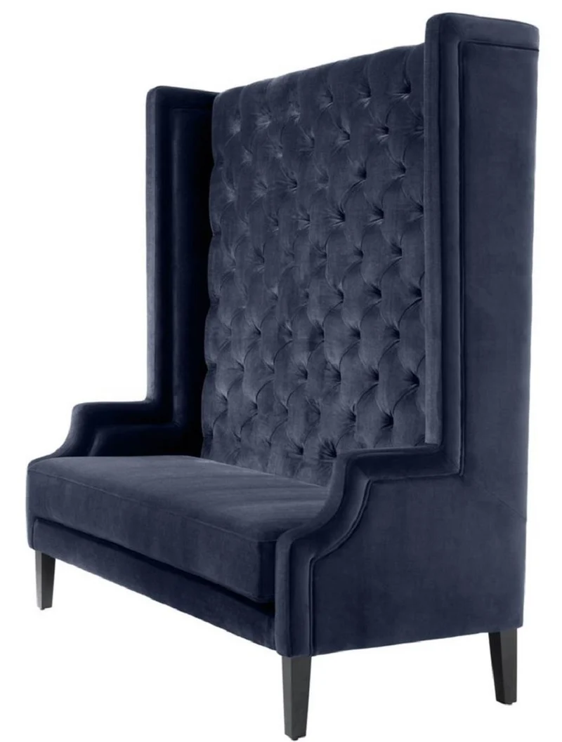 Casa Padrino Luxus Hochlehnsofa Mitternachtsblau / Schwarz 160 x 68 x H. 160 cm - Luxus Chesterfield Samtsofa