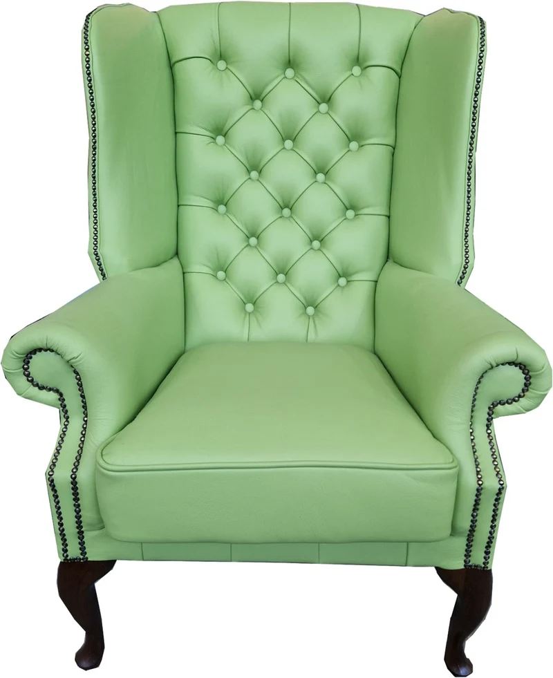 Casa Padrino Luxus Chesterfield Echtleder Ohrensessel Hellgrün / Dunkelbraun H. 110 cm