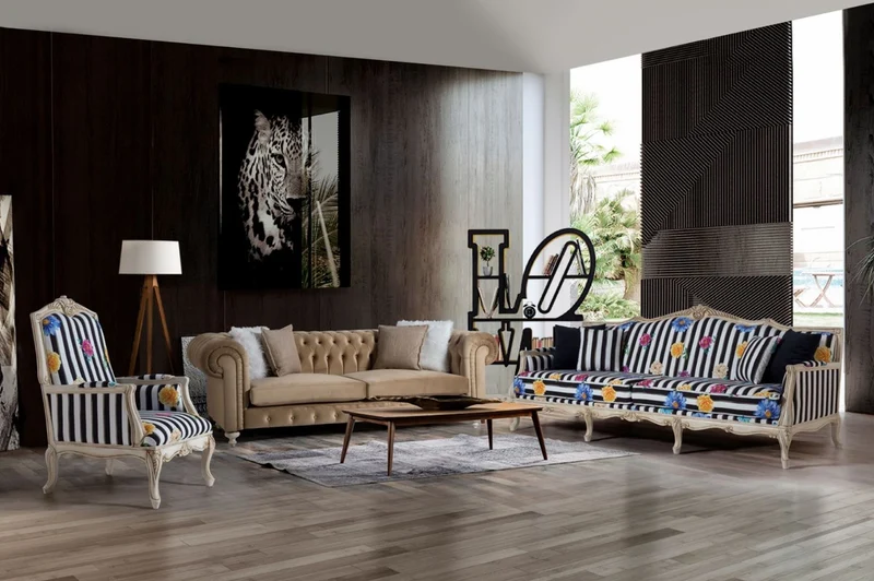 Casa Padrino Luxus Barock Sessel Schwarz / Weiß / Mehrfarbig / Antik Cremefarben 72 x 71 x H. 114 cm - Gestreifter Barockstil Sessel mit Blumenmuster - Barock Wohnzimmer Möbel