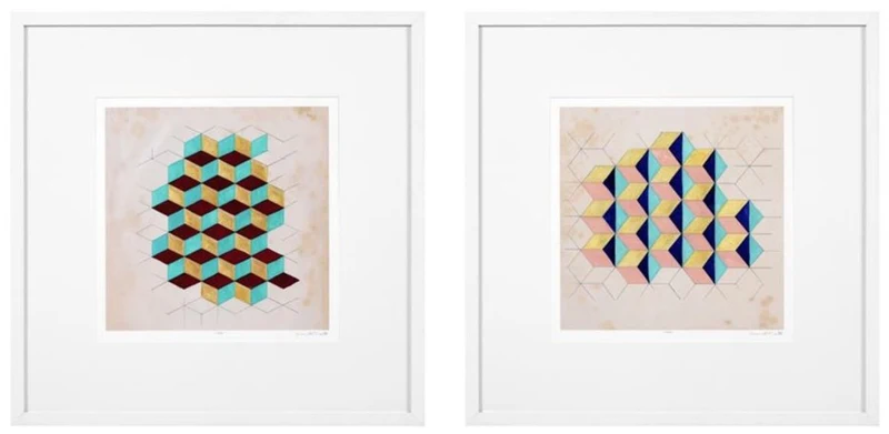 Casa Padrino Luxus Deko Bilder Set Geometrische Muster Mehrfarbig / Weiß 85 x H. 85 cm - Kunstdrucke mit Holzrahmen