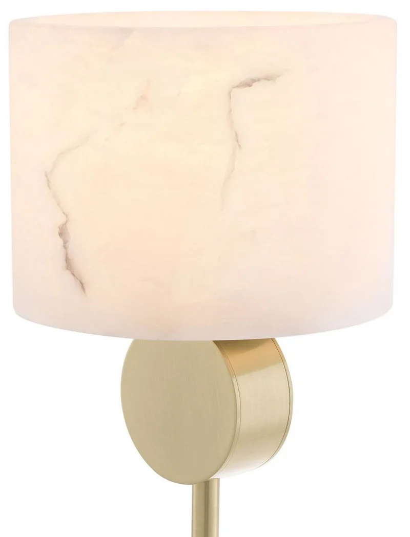 Casa Padrino Luxus Tischleuchte Messingfarben / Alabaster Ø 20 x H. 76 cm - Moderne Tischlampe mit rundem Alabaster Lampenschirm - Luxus Leuchten