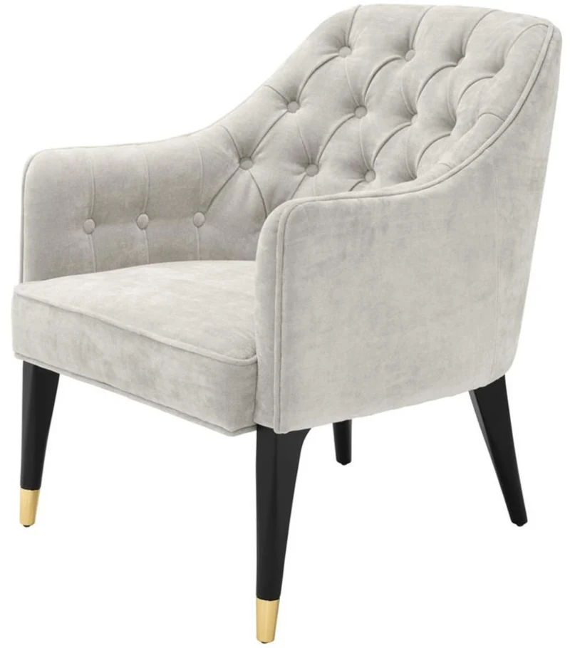 Casa Padrino Luxus Sessel Sandfarben / Schwarz / Gold 65 x 80 x H. 88 cm - Chesterfield Möbel
