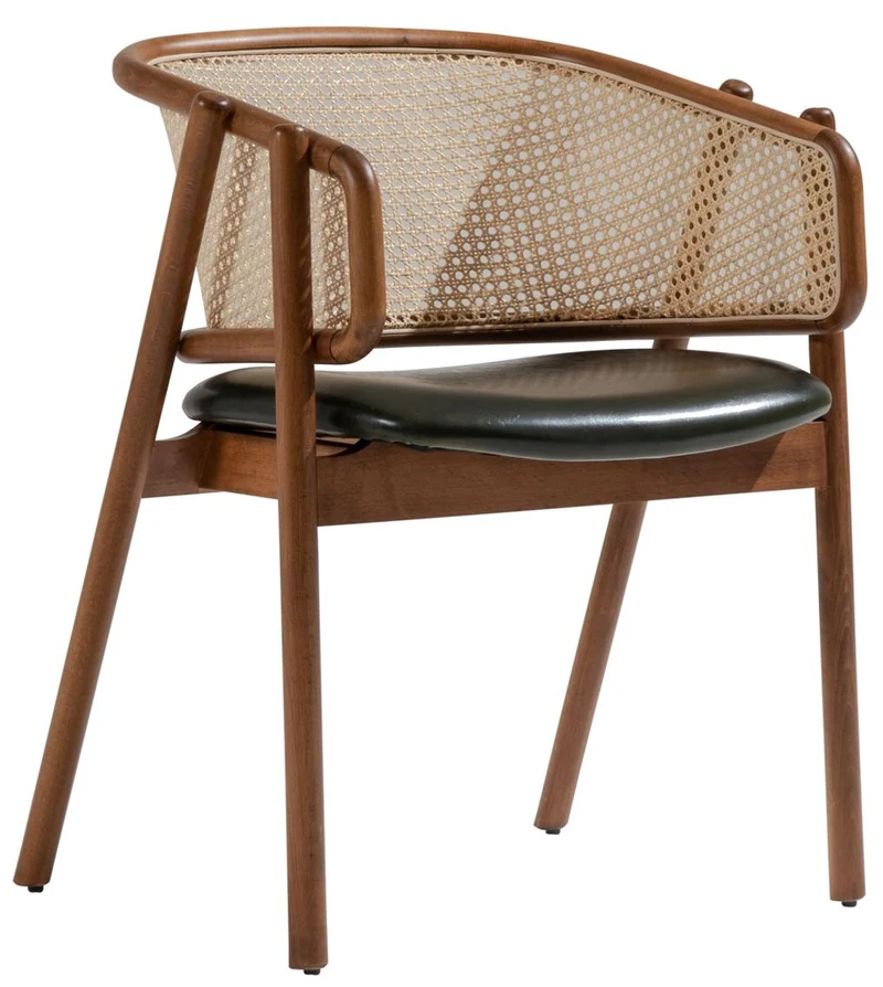 Casa Padrino Luxus Esszimmer Stuhl mit Armlehnen Braun / Naturfarben / Dunkelgrün H. 77 cm