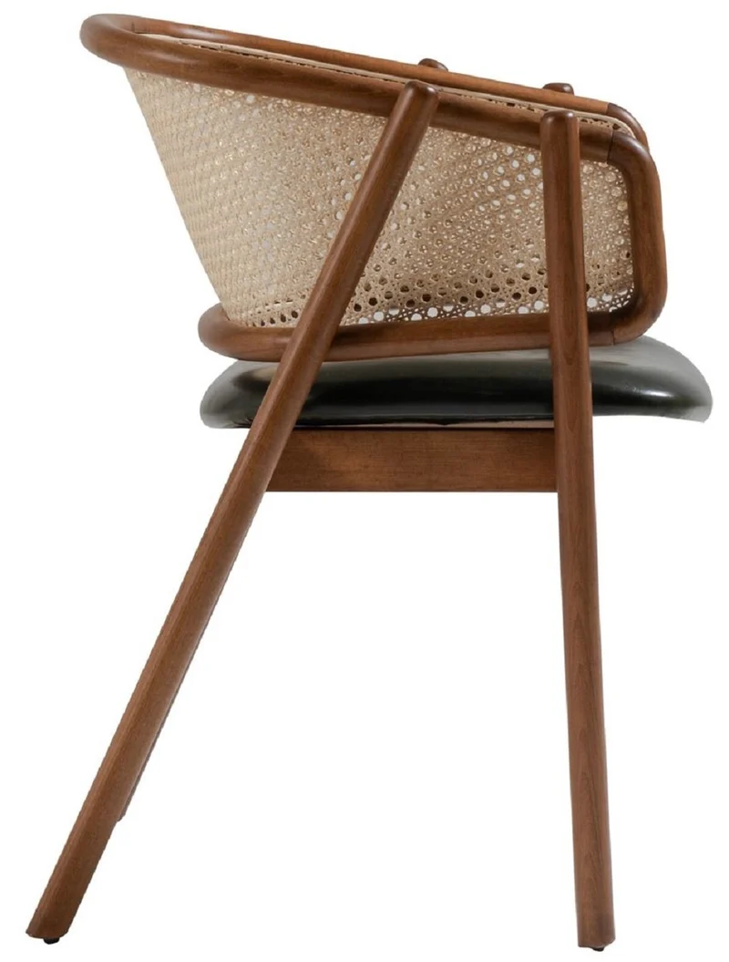 Casa Padrino Luxus Esszimmer Stuhl mit Armlehnen Braun / Naturfarben / Dunkelgrün H. 77 cm