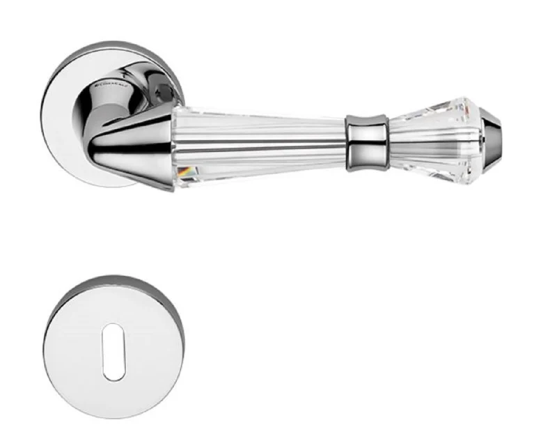 Casa Padrino Luxus Türklinken Set Silber 15,8 x H. 5,2 cm - Verchromte Messing Türgriffe mit Swarovski Kristallglas