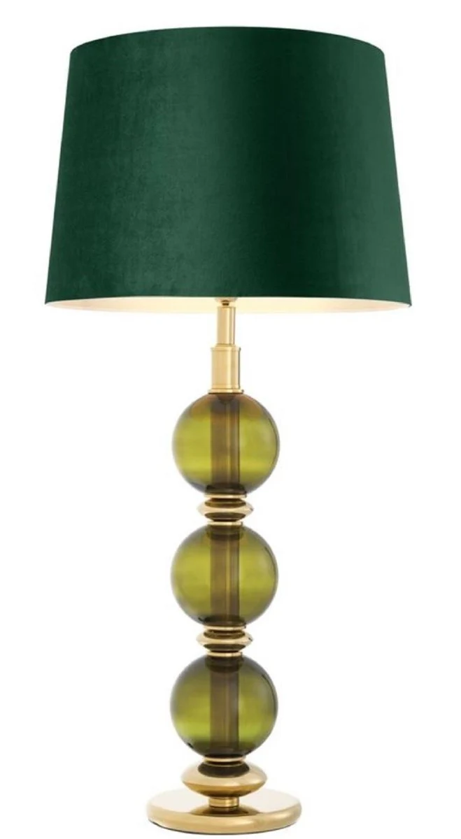 Casa Padrino Luxus Tischleuchte Grün / Gold Ø 50 x H. 105 cm - Wohnzimmer Tischlampe mit mundgeblasenem Glas
