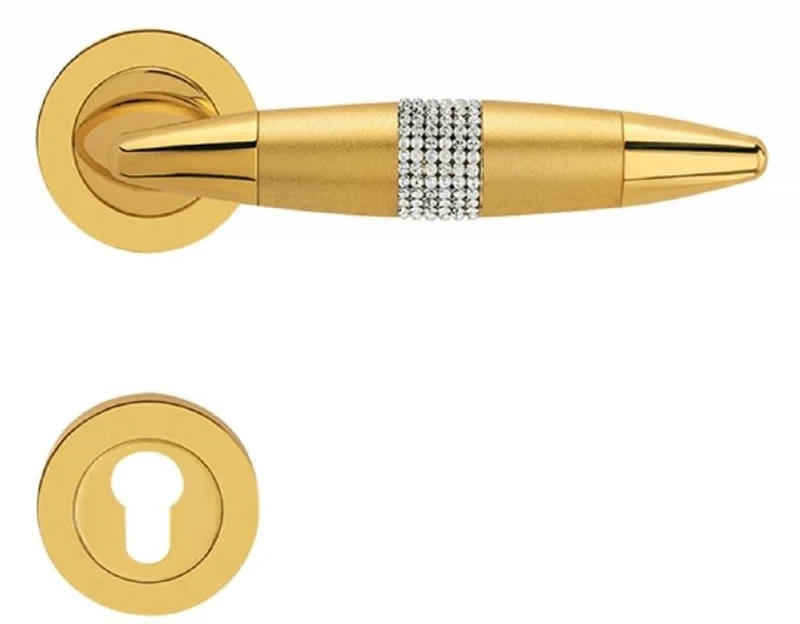 Casa Padrino Luxus Türklinken Set Gold 16 x H. 5 cm - Türgriffe besetzt mit Swarovski Kristallen