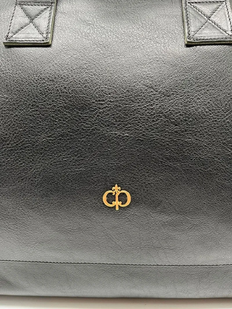 Casa Padrino Luxus Echtleder Reisetasche Schwarz / Gold 50 cm - Made in Italy