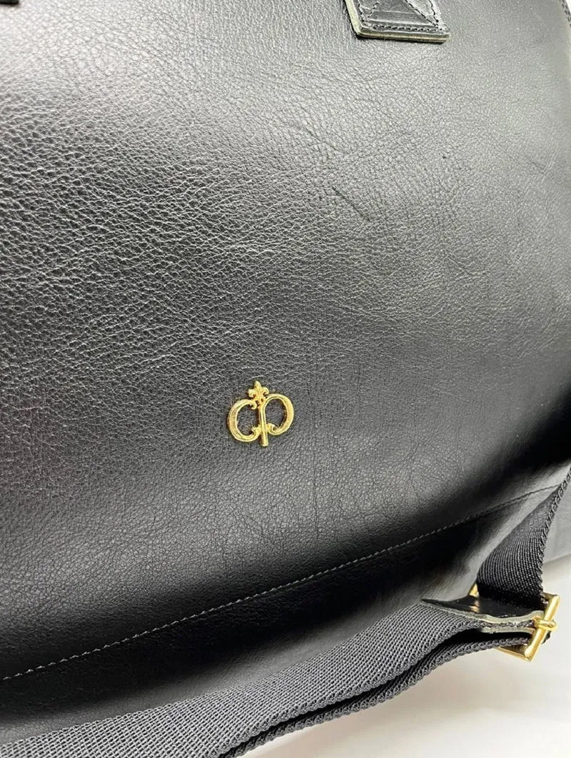 Casa Padrino Luxus Echtleder Reisetasche Schwarz / Gold 50 cm - Made in Italy