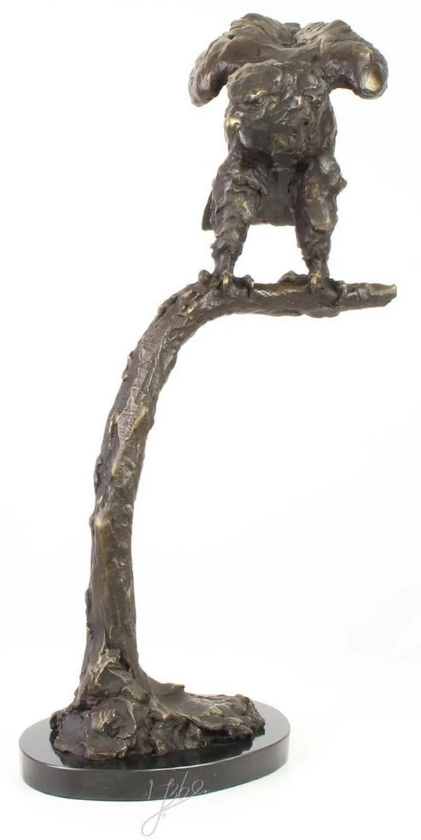 Casa Padrino Luxus Adler Bronzefigur Grau / Gold / Schwarz 44,4 x 28,8 x H. 71,5 cm - Dekofigur mit Marmorsockel