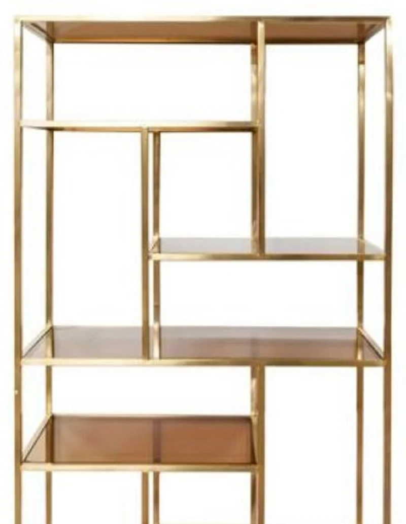Casa Padrino Luxus Regalschrank Gold / Braun 80 x 35 x H. 180 cm - Wohnzimmerschrank - Bücherschrank