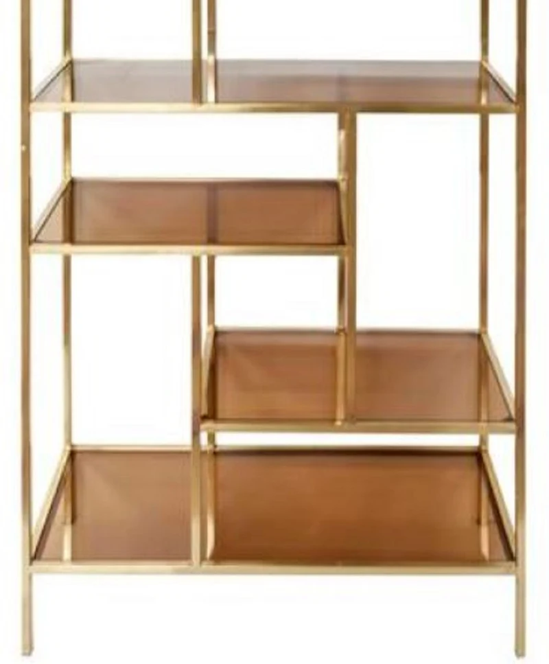 Casa Padrino Luxus Regalschrank Gold / Braun 80 x 35 x H. 180 cm - Wohnzimmerschrank - Bücherschrank