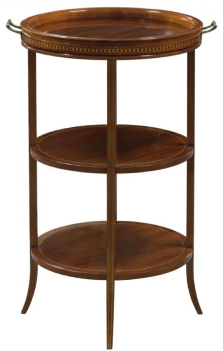 Casa Padrino Luxus Beistelltisch Braun 54 x 47 x H. 80 cm - Runder Tisch mit Glasplatte und abnehmbarem Tablett