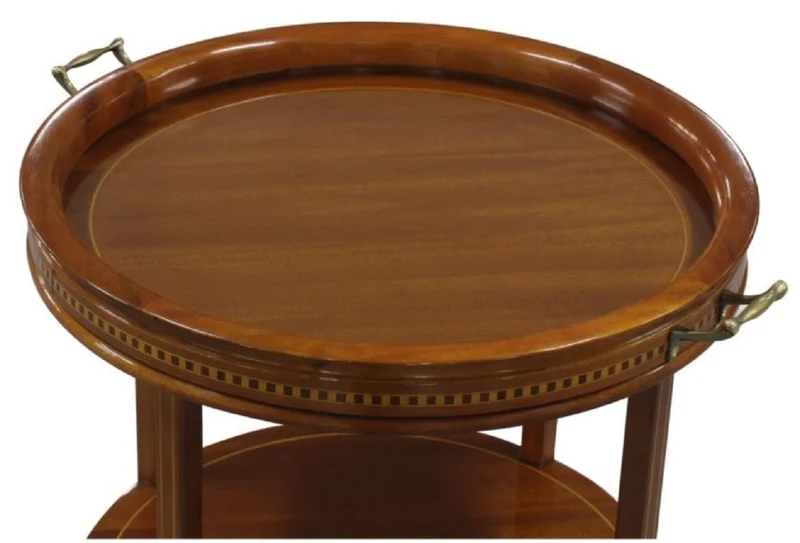 Casa Padrino Luxus Beistelltisch Braun 54 x 47 x H. 80 cm - Runder Tisch mit Glasplatte und abnehmbarem Tablett