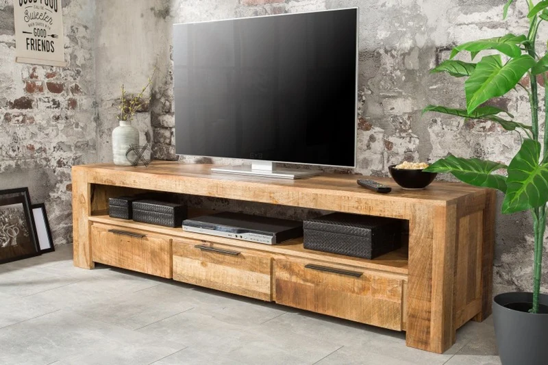 Casa Padrino Designer Fernsehschrank Natur B.170cm x H.45cm x T.45cm - Sideboard - Kommode - Handgefertigt aus Mango Massivholz!