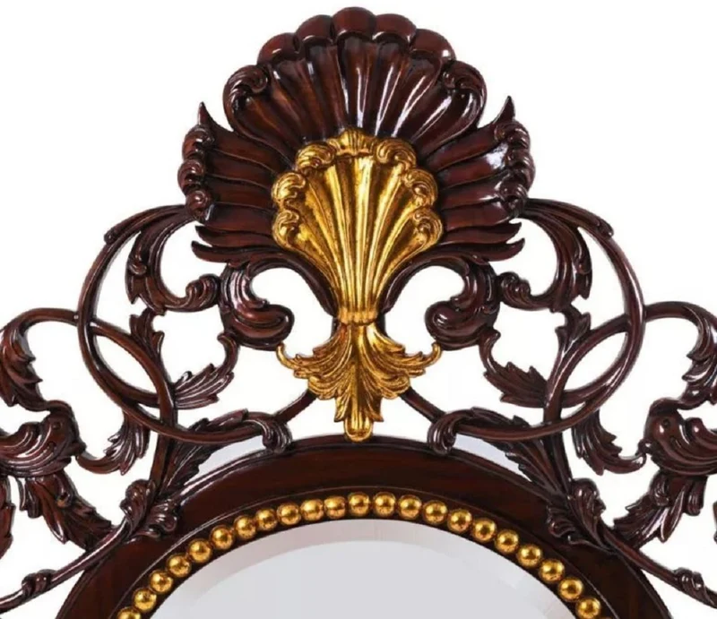 Casa Padrino Luxus Barock Spiegel Dunkelbraun / Antik Gold - Handgefertigter Mahagoni Wandspiegel im Barockstil - Luxus Möbel im Barockstil - Barock Möbel - Edel & Prunkvoll