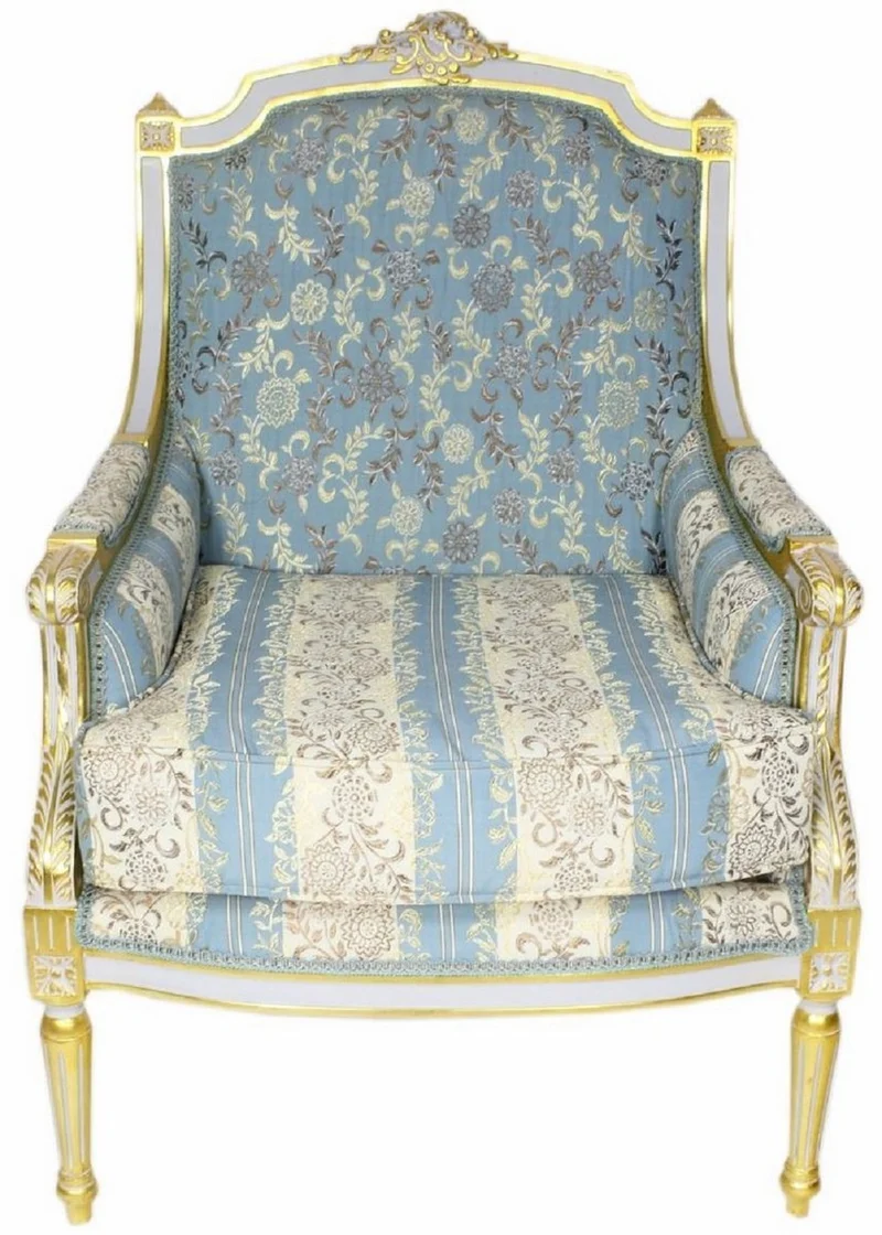Casa Padrino Barock Lounge Thron Sessel mit elegantem Muster Türkis / Creme / Weiß / Gold 70 x 70 x H. 100 cm - Barock Möbel