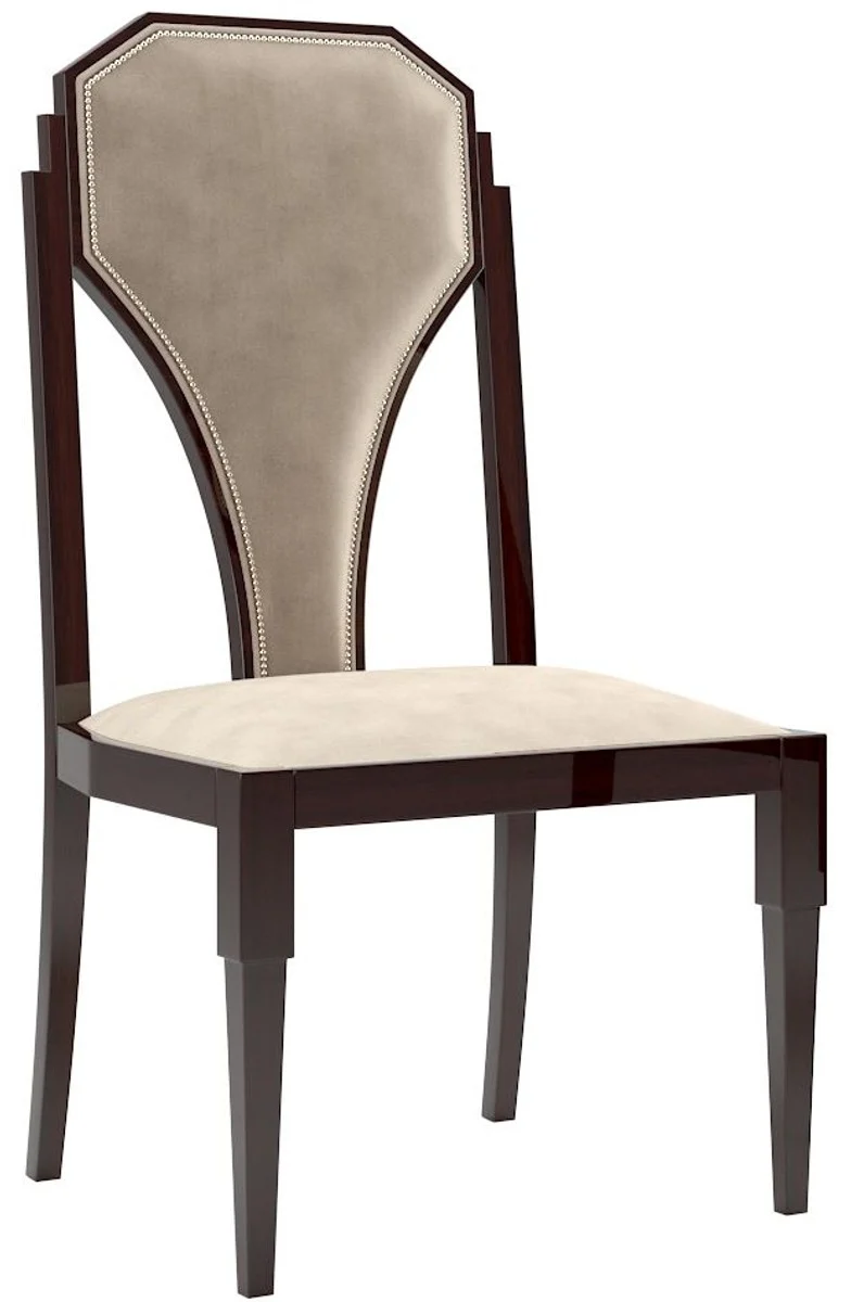 Casa Padrino Luxus Art Deco Esszimmer Stuhl Set Beige / Dunkelbraun / Silber 55 x 55 x H. 110 cm - Edles Küchen Stühle 6er Set - Art Deco Esszimmer Möbel