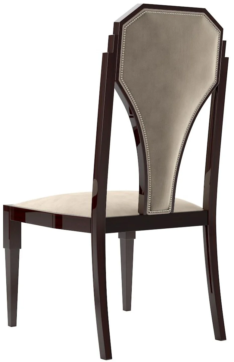 Casa Padrino Luxus Art Deco Esszimmer Stuhl Set Beige / Dunkelbraun / Silber 55 x 55 x H. 110 cm - Edles Küchen Stühle 6er Set - Art Deco Esszimmer Möbel