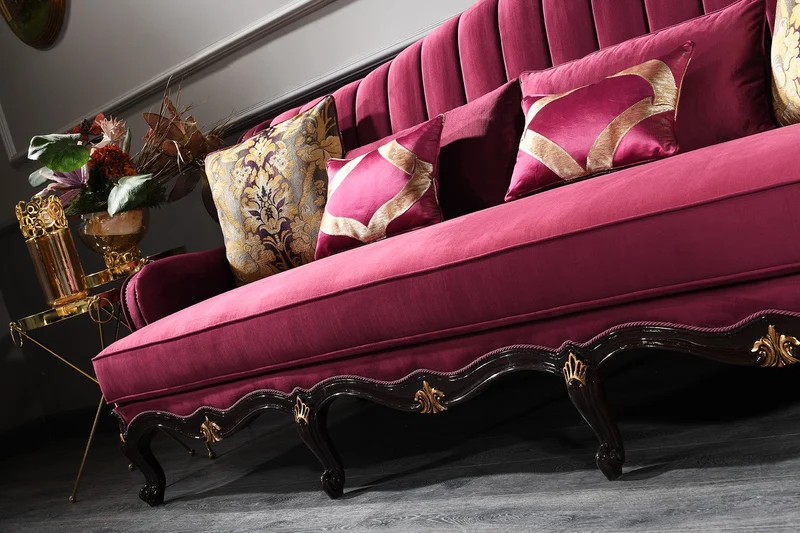 Casa Padrino Luxus Barock Sofa Lila / Schwarz / Gold 242 x 103 x H. 90 cm - Prunkvolles Wohnzimmer Sofa - Barockmöbel