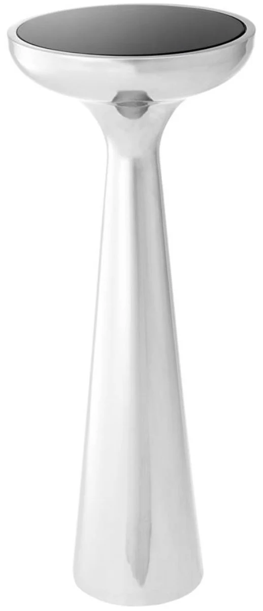 Casa Padrino Luxus Edelstahl Beistelltisch mit Glasplatte Silber / Schwarz Ø 29 x H. 71,5 cm - Hotel Möbel