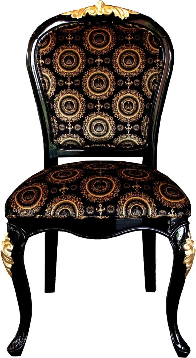 Pompöös by Casa Padrino Luxus Barock Esszimmer Stühle mit Krone Schwarz / Gold & Schwarz / Silber (4 Stühle) Harald Glööckler Möbel