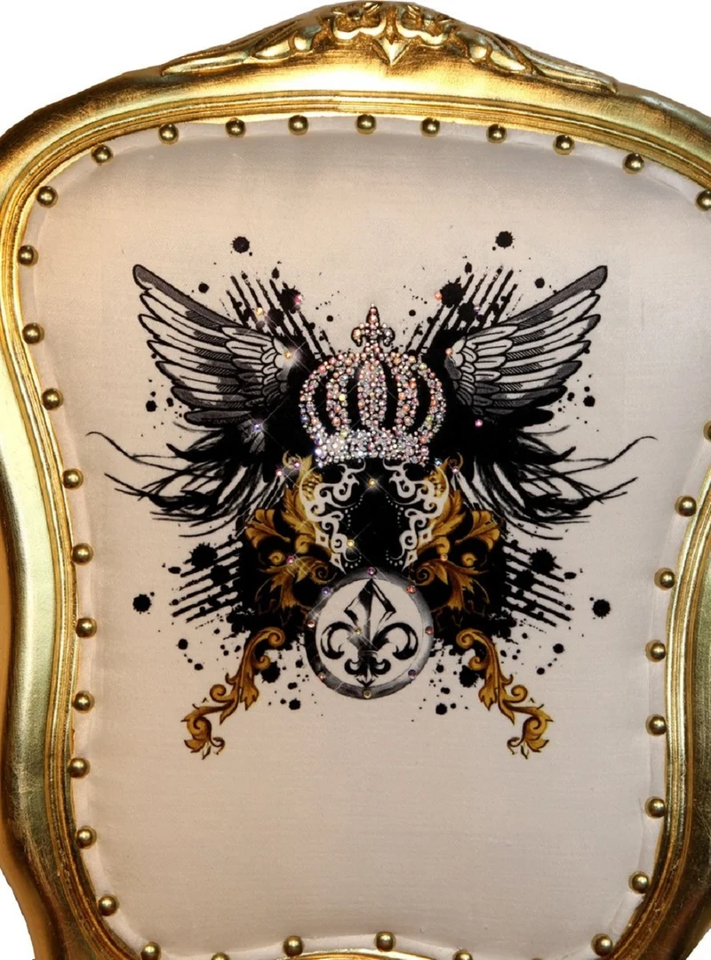 Pompöös by Casa Padrino Luxus Barock Esszimmerstühle Glitzerkrone & Engelsflügel Leopard / Weiß / Gold 50 x 60 x H.104 cm - Pompööse Barock Stühle designed by Harald Glööckler - 4 Esszimmerstühle